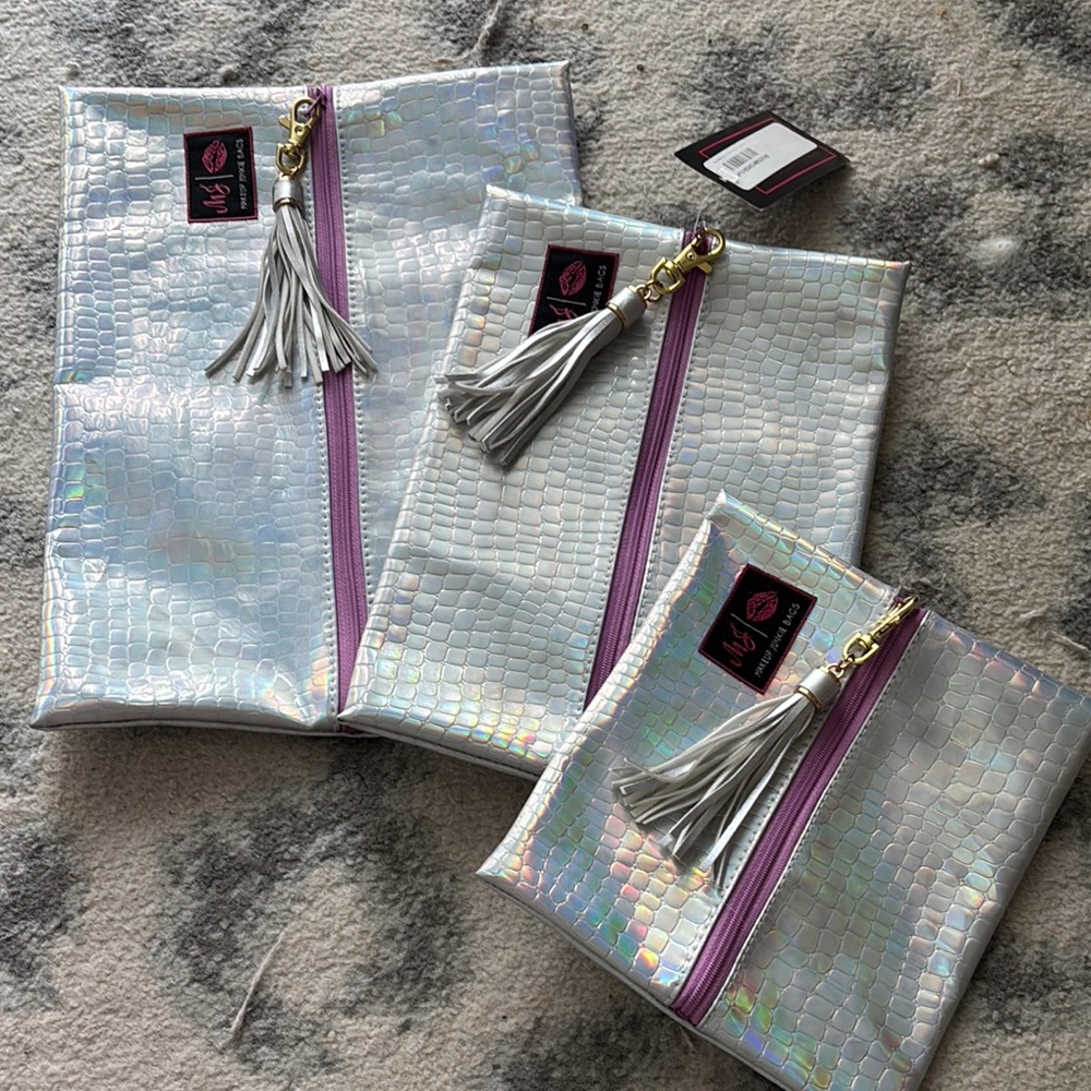 Holographic makeup junkie bags